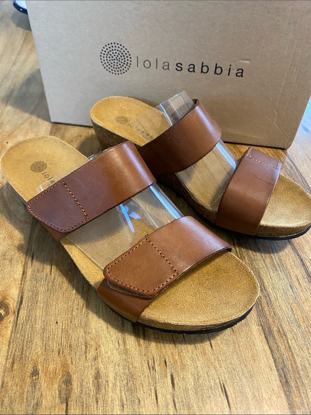 Liat- Tan Leather Double-Strap Slide Sandals for Women